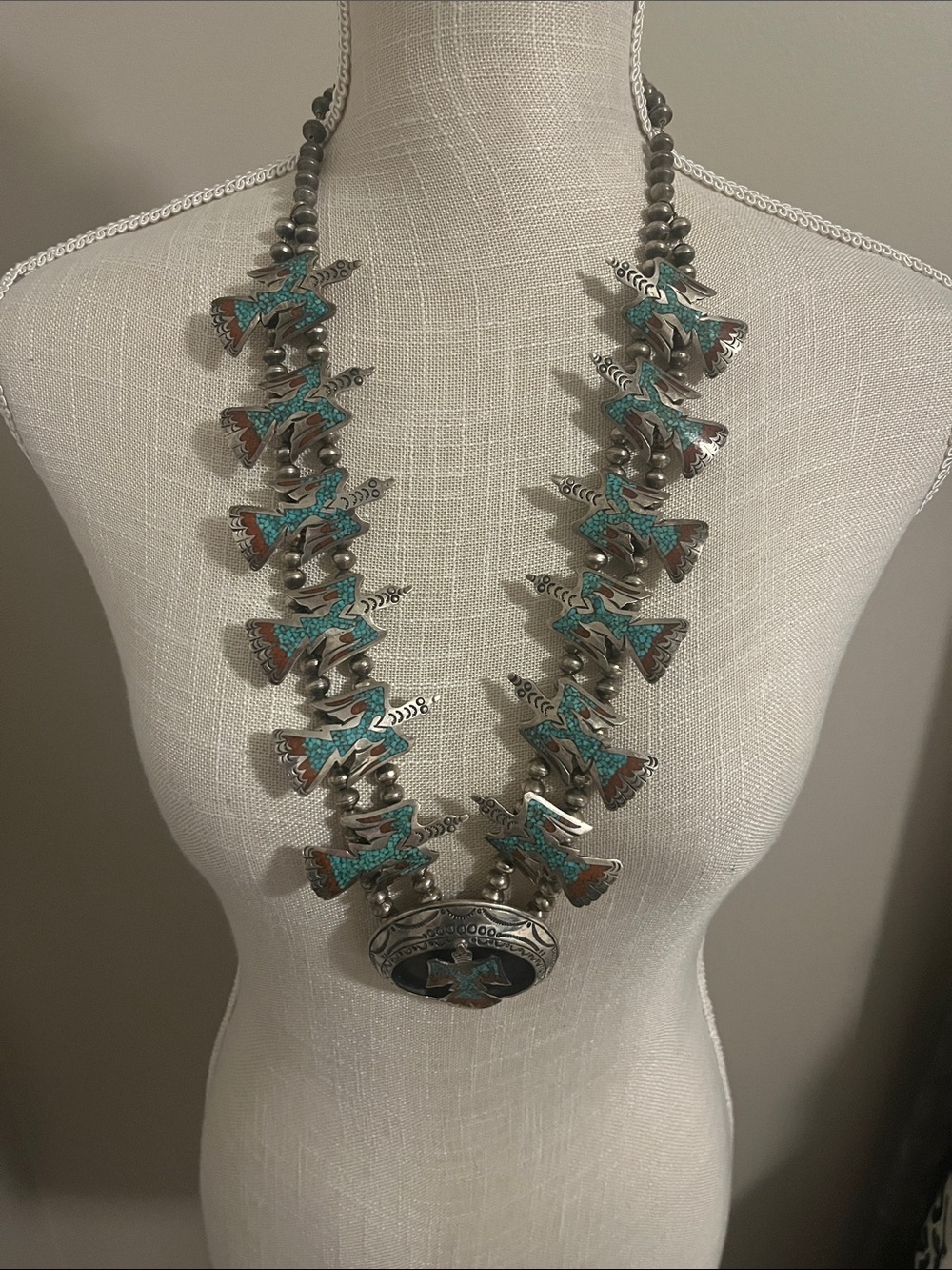 Southwestern Turquoise and Brown Squash Blossom Necklace - Women Jewelry